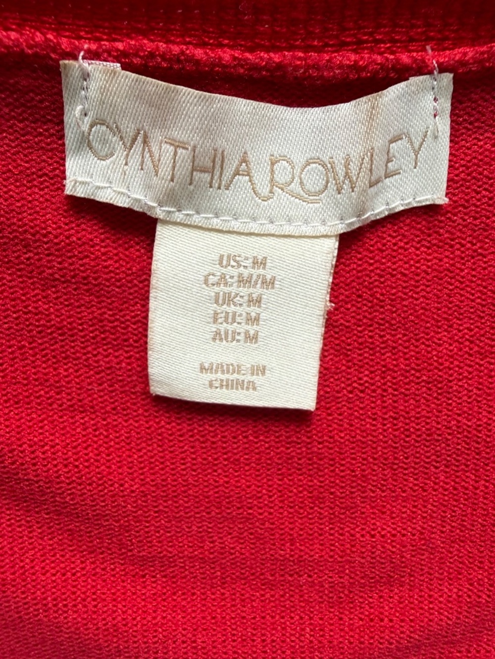 CYNTHIA ROWLEY | V-neck Red Cap-Sleeve Sweater Sz M - Picture 5 of 6